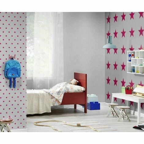 Kids Girls Large Star Design Wallpaper Children's Bedroom Teens Grey Pink Rasch 4 Kids Girls Large Star Design Wallpaper Children's Bedroom Teens Grey Pink Rasch - Image 2