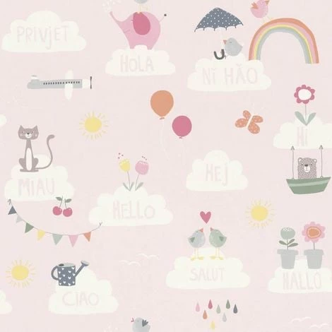 RASCH Girls Pink Wallpaper Clouds Rainbows Birds Cats Butterflies Children's Nursery 3 RASCH Girls Pink Wallpaper Clouds Rainbows Birds Cats Butterflies Children's Nursery