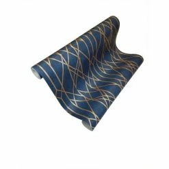 Lattice Geometric Wallpaper Navy Blue Copper Metallic Shimmer Stripes Rasch -RASCH Store 12285593 3