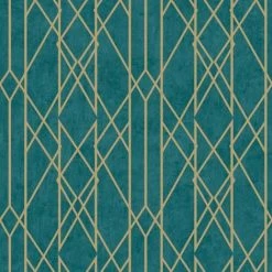 Lattice Geometric Wallpaper Teal Gold Metallic Shimmer Stripes Lines Rasch