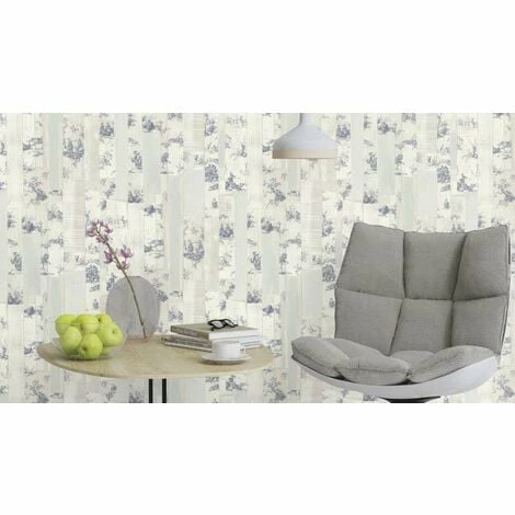 Rasch Toile De Jouy Wallpaper Plank Distressed Wood Grey Beige Blue Paste Wall 4 Rasch Toile De Jouy Wallpaper Plank Distressed Wood Grey Beige Blue Paste Wall - Image 2