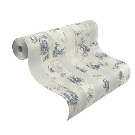 Rasch Toile De Jouy Wallpaper Plank Distressed Wood Grey Beige Blue Paste Wall 5 Rasch Toile De Jouy Wallpaper Plank Distressed Wood Grey Beige Blue Paste Wall - Image 3