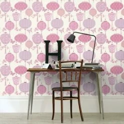 Butterfly Chinese Lanterns Oriental Wallpaper Pink Pearl Silver Metallic Rasch -RASCH Store 14116712 3
