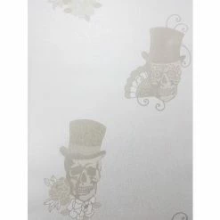 Mexican Sugar Skulls Glitter Wallpaper White Gold Metallic Textured Vinyl Rasch