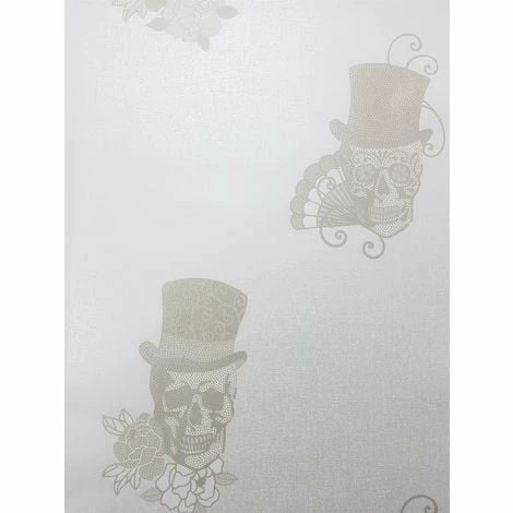 Mexican Sugar Skulls Glitter Wallpaper White Gold Metallic Textured Vinyl Rasch 3 Mexican Sugar Skulls Glitter Wallpaper White Gold Metallic Textured Vinyl Rasch