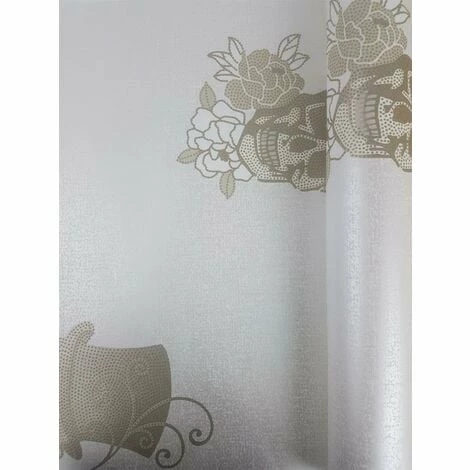 Mexican Sugar Skulls Glitter Wallpaper White Gold Metallic Textured Vinyl Rasch 4 Mexican Sugar Skulls Glitter Wallpaper White Gold Metallic Textured Vinyl Rasch - Image 2