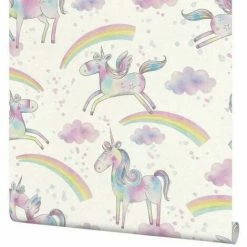 Magical Unicorn Wallpaper Girls Metallic Pink Blue Horse Pony Rainbow Rasch -RASCH Store 14852841 3