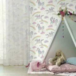 Magical Unicorn Wallpaper Girls Metallic Pink Blue Horse Pony Rainbow Rasch -RASCH Store 14852841 4