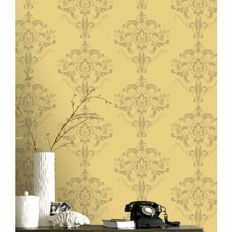Rasch Marlow Damask Wallpaper Yellow Gold Metallic Shimmer Floral Ornamental 4 Rasch Marlow Damask Wallpaper Yellow Gold Metallic Shimmer Floral Ornamental - Image 2