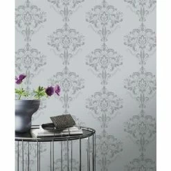 Rasch Marlow Damask Wallpaper Grey Silver Metallic Shimmer Floral Ornamental -RASCH Store 14865654 2