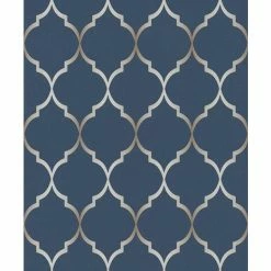 Rasch - Trellis Geometric Fretwork Blue Metallic Wallpaper - 701647