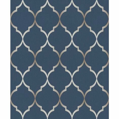 Rasch - Trellis Geometric Fretwork Blue Metallic Wallpaper - 701647 Rasch - Trellis Geometric Fretwork Blue Metallic Wallpaper - 701647 -RASCH Store 23695345 1