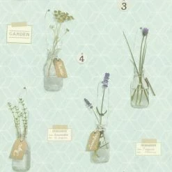 RASCH Green Geometric Wallpaper Jars And Herbs Delicate Design Matt Wall Covering
