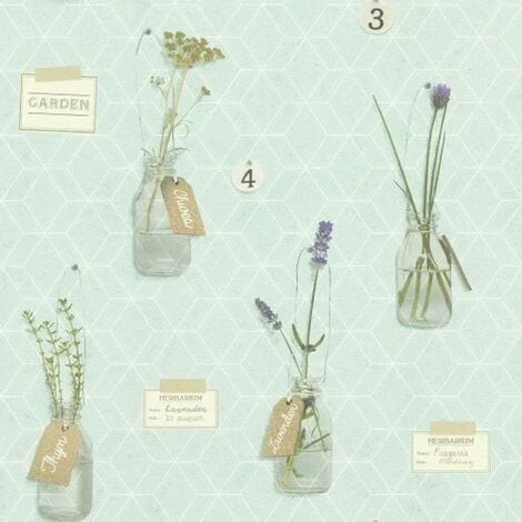 RASCH Green Geometric Wallpaper Jars And Herbs Delicate Design Matt Wall covering RASCH Green Geometric Wallpaper Jars And Herbs Delicate Design Matt Wall Covering -RASCH Store 27646367 1