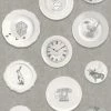 Dinner Plate Rasch Wallpaper Grey Birds Clocks Traditional Vinyl Kitchen