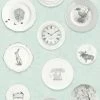 RASCH Shabby Chic Soft Green Wallpaper Vintage Decorative Plates Wall Covering