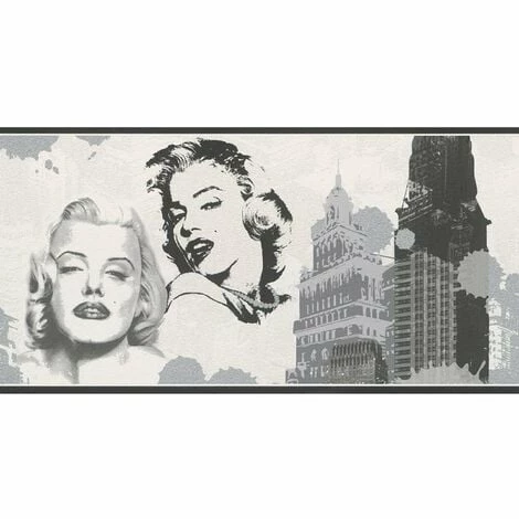 Marilyn Monroe Style Rasch Wallpaper Border White Black Silver New York 3 Marilyn Monroe Style Rasch Wallpaper Border White Black Silver New York