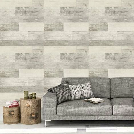 Wood Panel Effect Wallpaper Rasch White Grey Textured Modern 4 Wood Panel Effect Wallpaper Rasch White Grey Textured Modern - Image 2