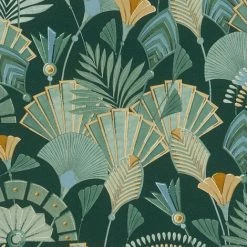 Art Deco Leaf Wallpaper Rasch Retro Green Cream Paste The Wall Vinyl Floral