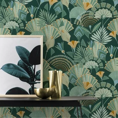 Art Deco Leaf Wallpaper Rasch Retro Green Cream Paste The Wall Vinyl Floral Art Deco Leaf Wallpaper Rasch Retro Green Cream Paste The Wall Vinyl Floral -RASCH Store 27861514 2
