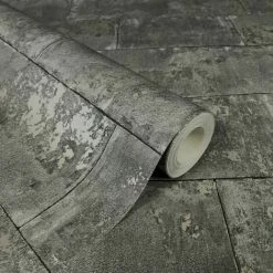Rasch Industrial Concrete Brick Wall Charcoal Distressed Metallic Wallpaper -RASCH Store 29316760 3