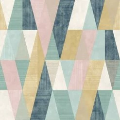 Vertex Geometric Wallpaper Rasch Pink Yellow Grey Teal Metallic Triangle