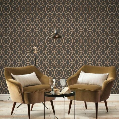Rasch Casablanca Trellis Black Copper Vinyl Textured Wallpaper 4 Rasch Casablanca Trellis Black Copper Vinyl Textured Wallpaper - Image 2