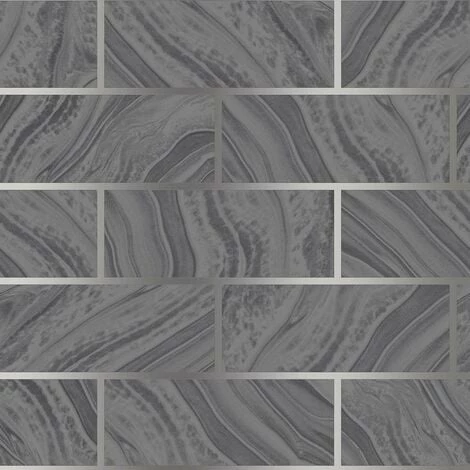 Glitter Brick Effect Wallpaper Rasch Charcoal Silver Textured Metallic Vinyl Glitter Brick Effect Wallpaper Rasch Charcoal Silver Textured Metallic Vinyl -RASCH Store 30812846 1