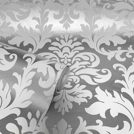 Rasch Platina Metallized Damask Silver White Textured Wallpaper 4 Rasch Platina Metallized Damask Silver White Textured Wallpaper - Image 2