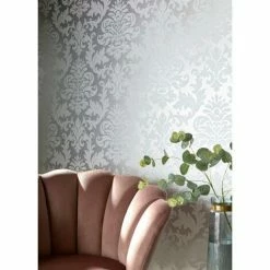 Rasch Platina Metallized Damask Silver White Textured Wallpaper 8 Rasch Platina Metallized Damask Silver White Textured Wallpaper -RASCH Store 30812857 3
