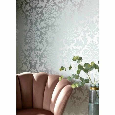 Rasch Platina Metallized Damask Silver White Textured Wallpaper 5 Rasch Platina Metallized Damask Silver White Textured Wallpaper - Image 3