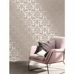 Rasch Platina Metallized Damask Rose Gold Textured Wallpaper -RASCH Store 30812858 3