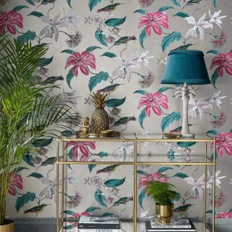 Rasch Metallized Tropique Hummingbird Gold Pink Blue Metallic Wallpaper Rasch Metallized Tropique Hummingbird Gold Pink Blue Metallic Wallpaper -RASCH Store 30812861 3