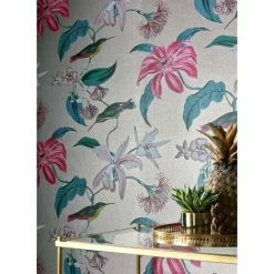 Rasch Metallized Tropique Hummingbird Gold Pink Blue Metallic Wallpaper 5 Rasch Metallized Tropique Hummingbird Gold Pink Blue Metallic Wallpaper -RASCH Store 30812861 4
