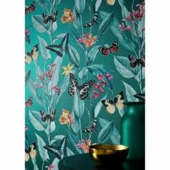 Rasch Metallized Tropique Hummingbird Teal Blue Metallic Wallpaper -RASCH Store 30812869 3