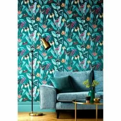 Rasch Metallized Tropique Hummingbird Teal Blue Metallic Wallpaper -RASCH Store 30812869 4
