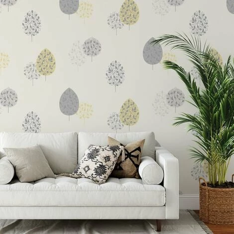 Glitter Tree Motif Wallpaper Rasch Grey Yellow Embossed Vinyl Kitchen Textured 4 Glitter Tree Motif Wallpaper Rasch Grey Yellow Embossed Vinyl Kitchen Textured - Image 2
