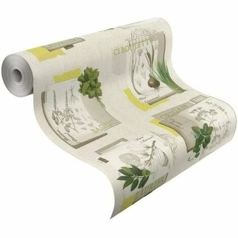 Botanical Herb Motif Wallpaper Rasch Green Embossed Vinyl Kitchen Textured 3 Botanical Herb Motif Wallpaper Rasch Green Embossed Vinyl Kitchen Textured - Image 2