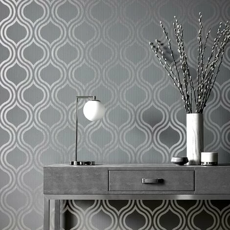 Silver Trellis Platina Wallpaper Rasch Metallic Textured Vinyl Grey 4 Silver Trellis Platina Wallpaper Rasch Metallic Textured Vinyl Grey - Image 2