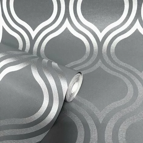 Silver Trellis Platina Wallpaper Rasch Metallic Textured Vinyl Grey 5 Silver Trellis Platina Wallpaper Rasch Metallic Textured Vinyl Grey - Image 3