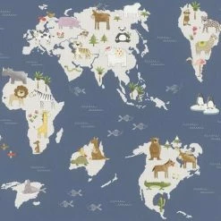 Rasch Kids Marvellous Animal And Friends Map Wallpaper - Blue - 210910