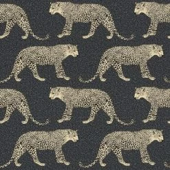 Rasch Leopard Animal Print Metallic Shimmer Wallpaper - Black / Gold - 215311