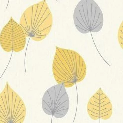 Rasch Wallpaper 308259 Vermont Leaf Yellow And Grey