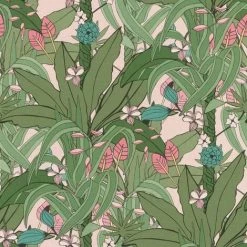Rasch Blossom Botanical Garden Natural Leaves Wallpaper - Pink Green - 538953