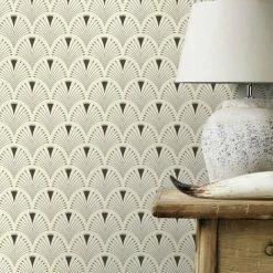 Rasch Modern Art Deco Fan Geometric Vinyl Wallpaper - Black -RASCH Store 33961310 2
