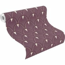 Rasch Modern Art Deco Fan Geometric Vinyl Wallpaper Plum -RASCH Store 33961314 2