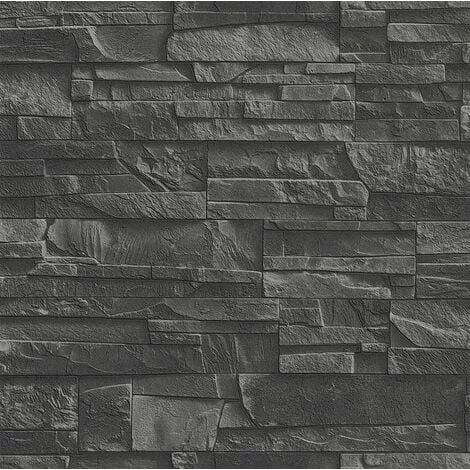 Rasch Slate Brick 3D Effect Brick Slate Pattern Wallpaper - Black - 475036 Rasch Slate Brick 3D Effect Brick Slate Pattern Wallpaper - Black - 475036 -RASCH Store 33961316 1