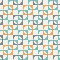 Retro Geometric Wallpaper Tiles Squares Circles Orange Charcoal Teal White Rasch