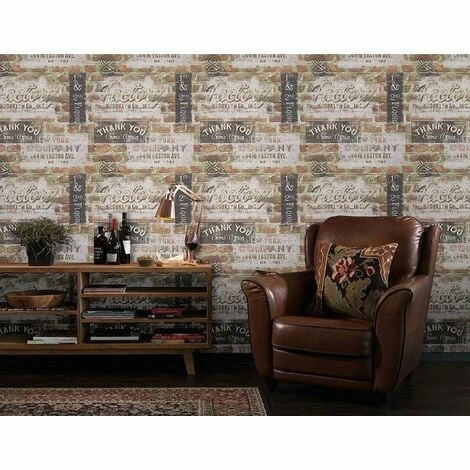 Terracotta Red Brick Wallpaper Retro Signs New York Typography Stone Rasch 4 Terracotta Red Brick Wallpaper Retro Signs New York Typography Stone Rasch - Image 2