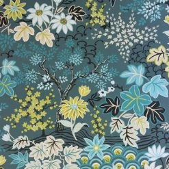 Rasch Floral Flower Nature Wallpaper Blue Green Yellow